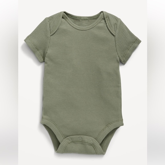 Old Navy - EUC 0-3mth, cream & green ribbed shirt onesies. - Picture 2 of 2